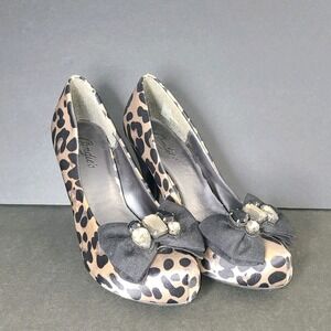 Candie's Women's Heels Size 7M Leopard Print Bow Jewel Pump Stiletto 4" EUC